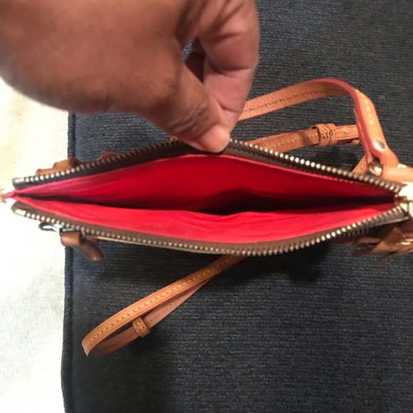 Dooney & Bourke Triple Zip Tassel Ivory & Brown Slim Leather Crossbody Bag - Picture 7 of 12